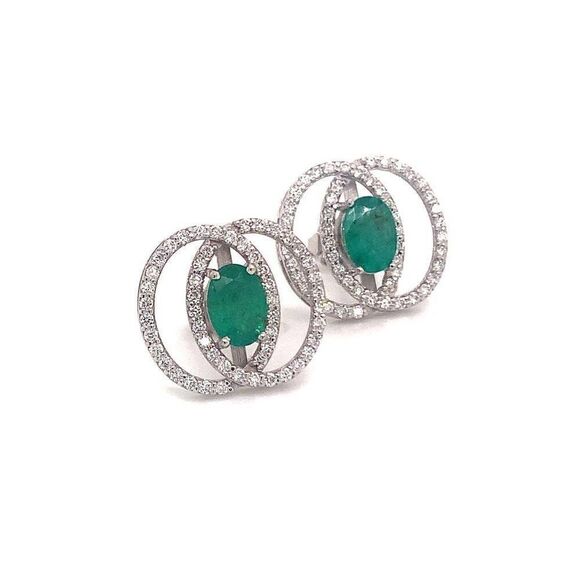 Diamond Emerald Earrings 14k White Gold 2.16 TCW Certified $6,950 018689 - Picture 8 of 12